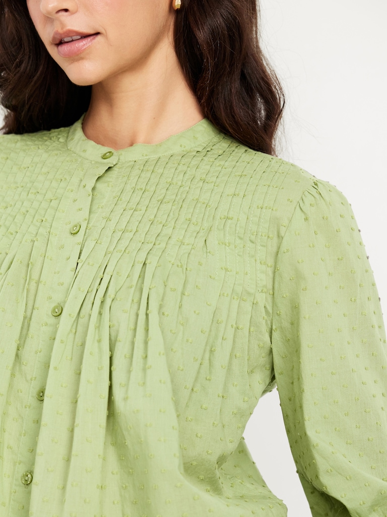 Swiss Dot Button-Down Pintuck Top