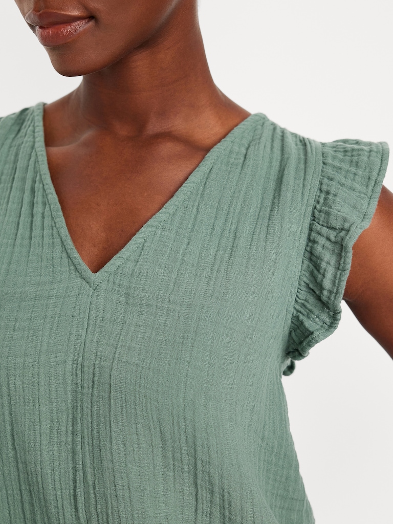 Sleeveless Crinkle Gauze Top