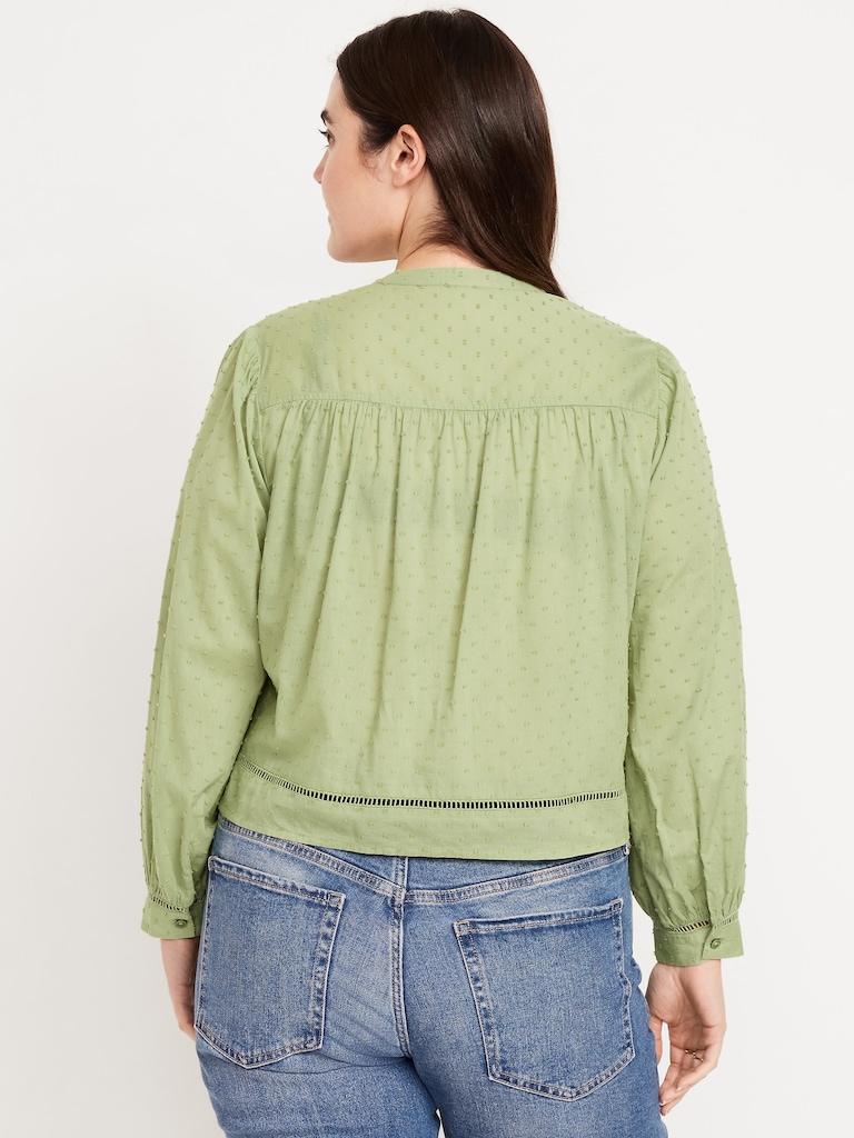Swiss Dot Button-Down Pintuck Top