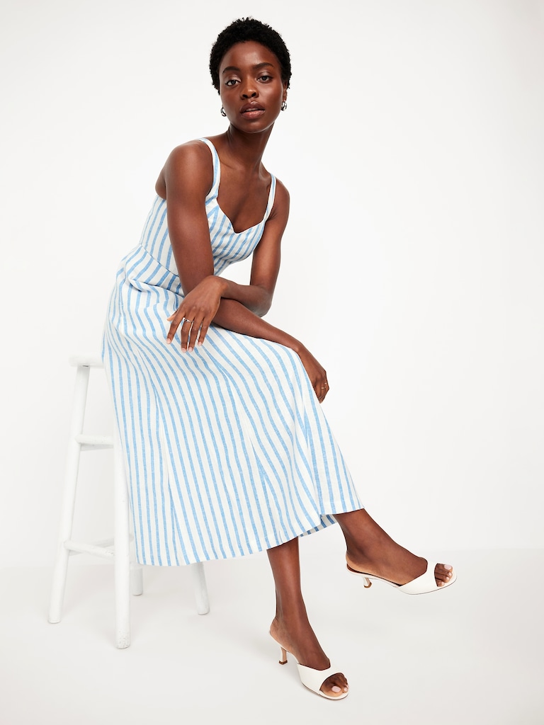 Fit & Flare Sleeveless Linen-Blend Midi Dress