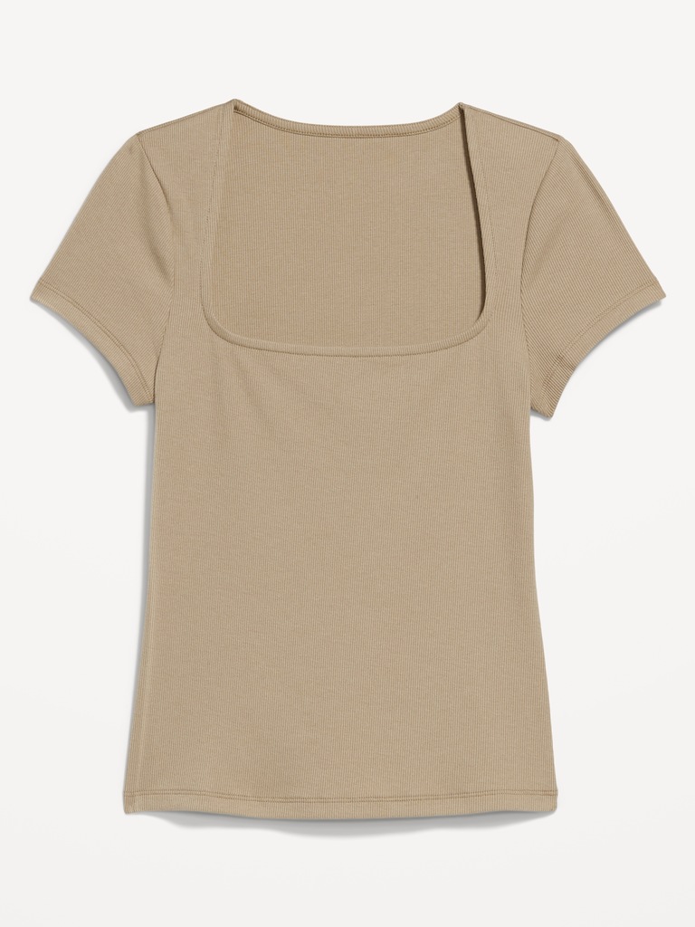 Ribbed Square-Neck T-Shirt