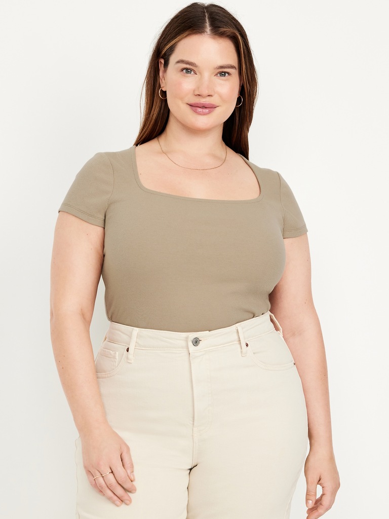 Ribbed Square-Neck T-Shirt