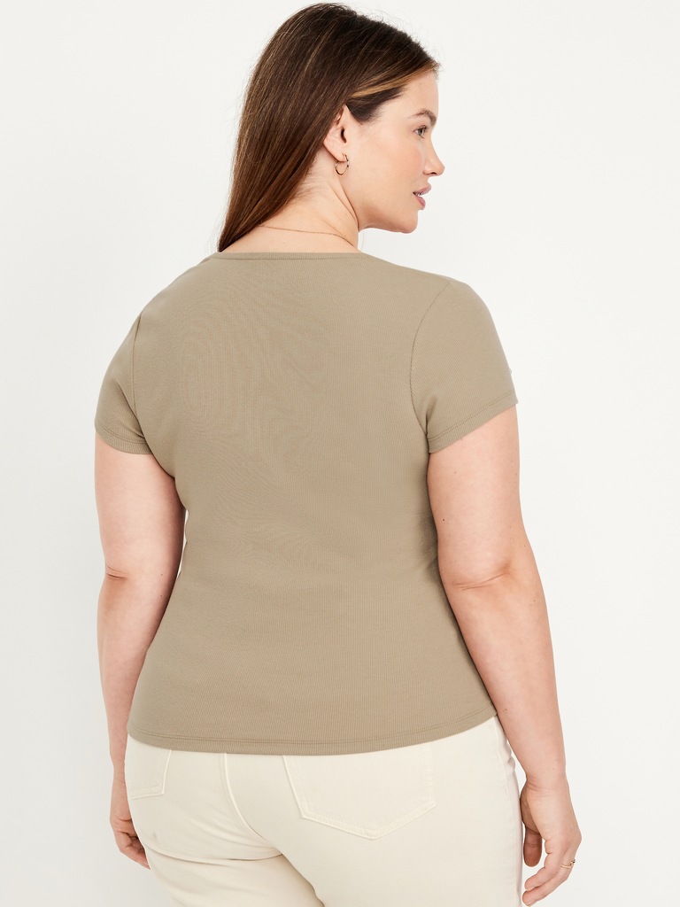 Ribbed Square-Neck T-Shirt