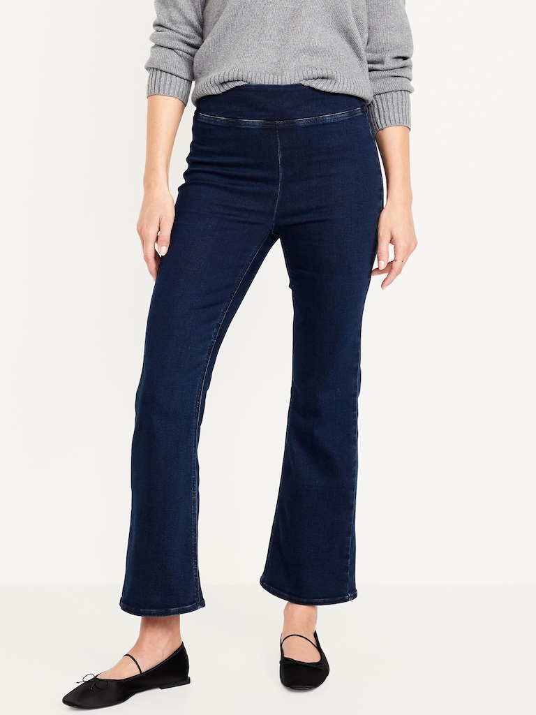 High-Waisted Weekender Pull-On Crop Flare Jeans