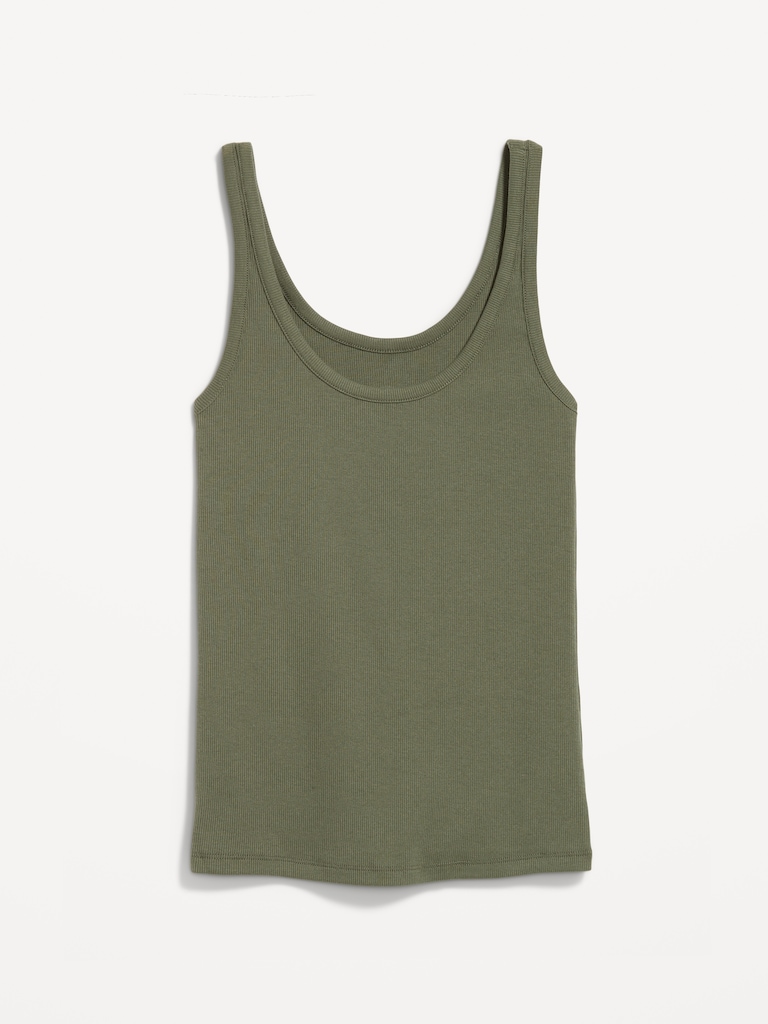 First-Layer Ribbed Scoop-Neck Tank Top