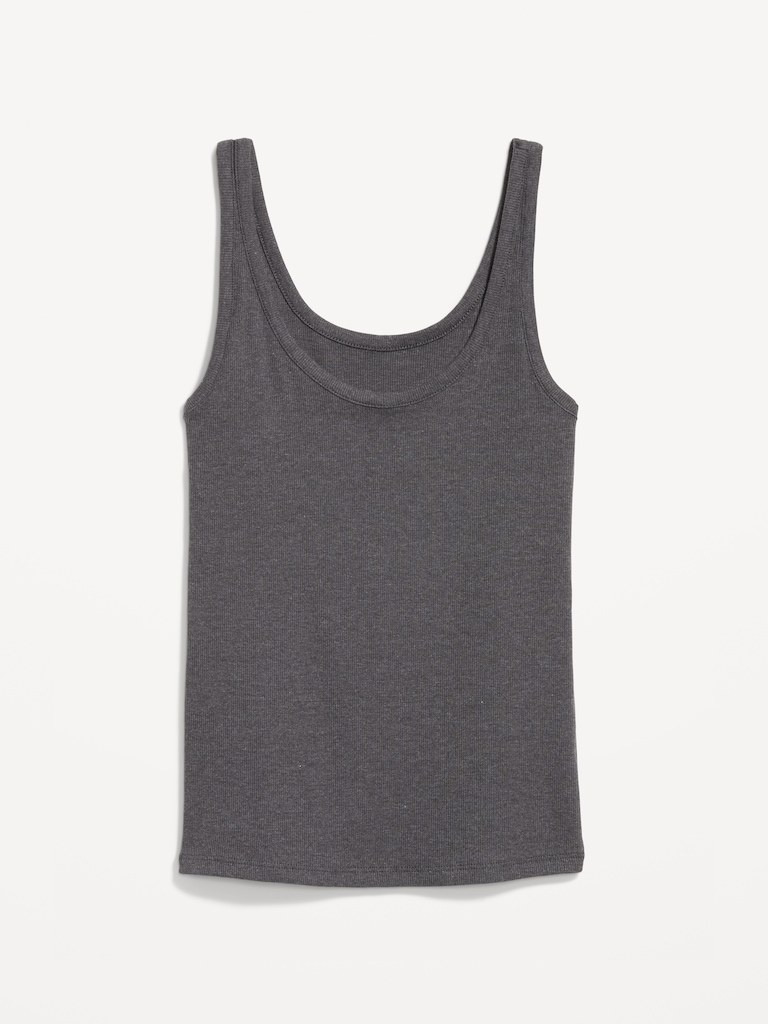 First-Layer Ribbed Scoop-Neck Tank Top