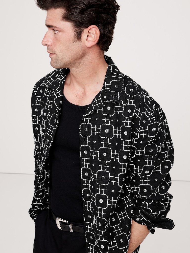 Standard-Fit Embroidered Linen Resort Shirt