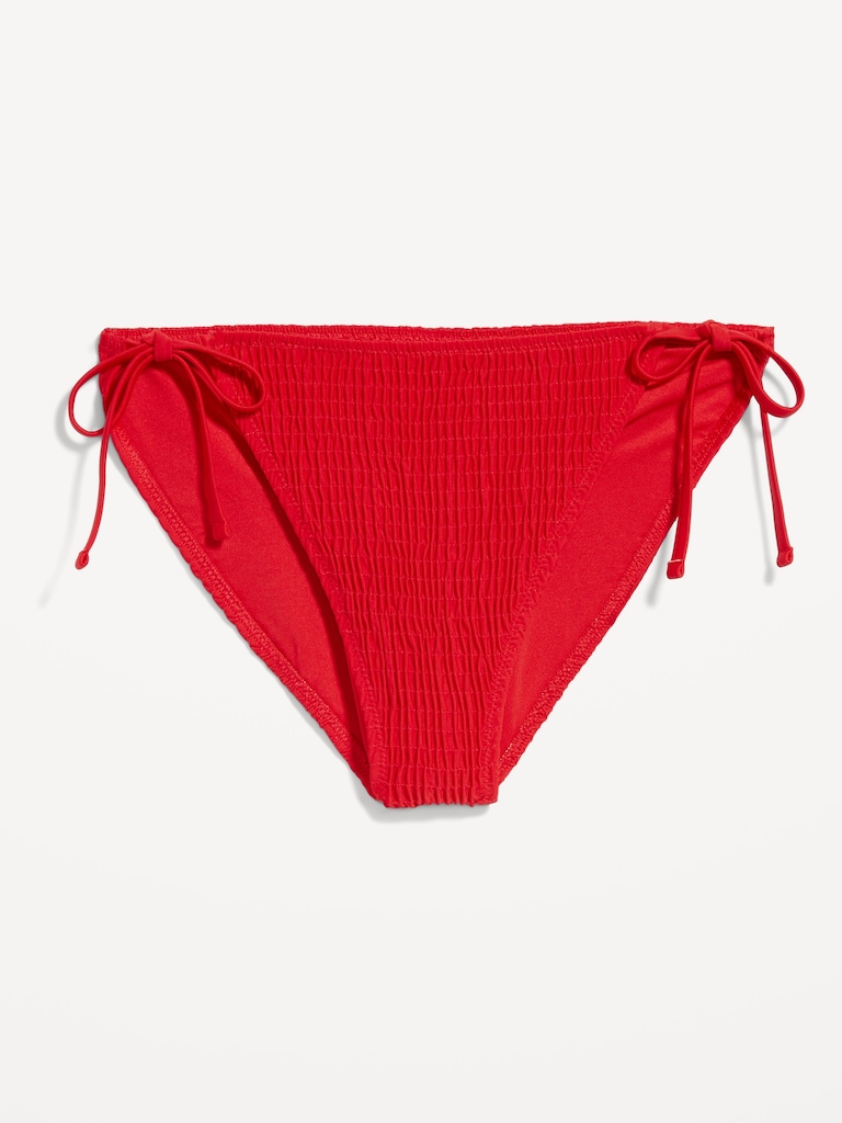 Mid-Rise Textured String Bikini Swim Bottoms