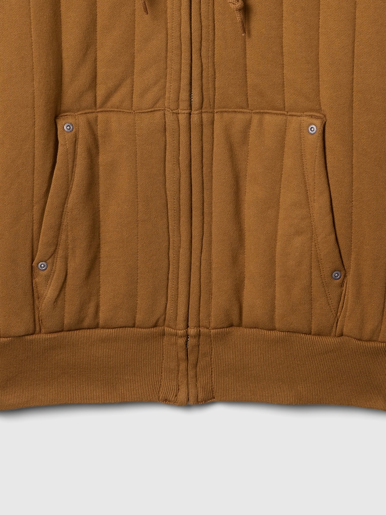 Waffle-Lined Quilted Zip Hoodie