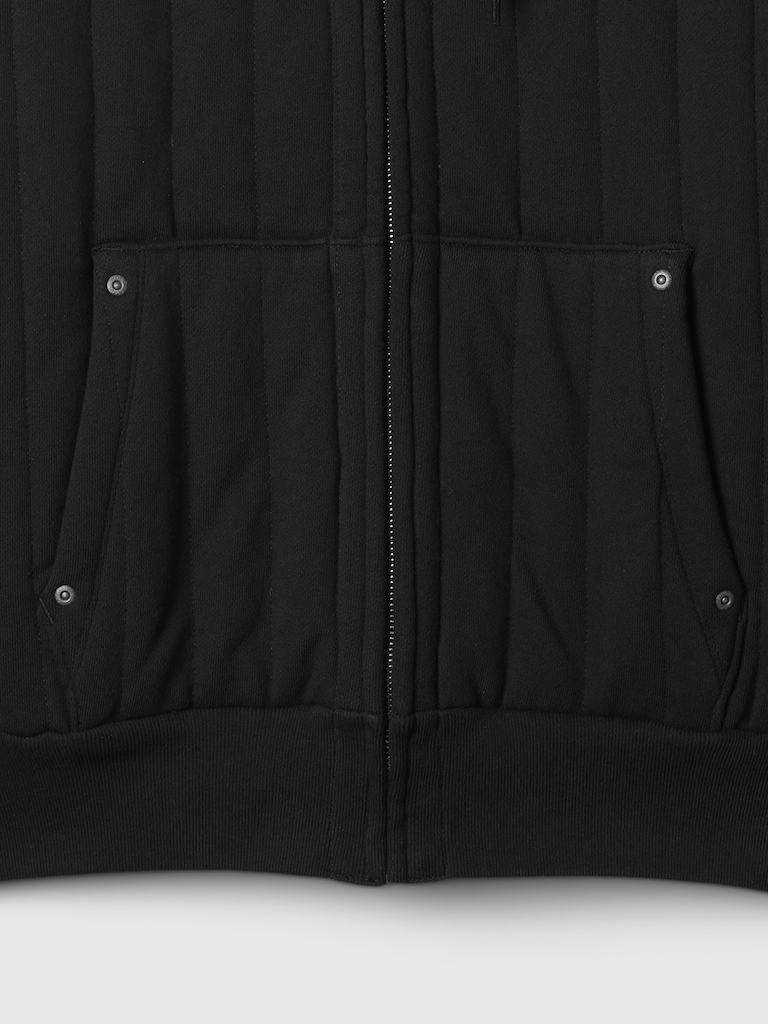 Waffle-Lined Quilted Zip Hoodie