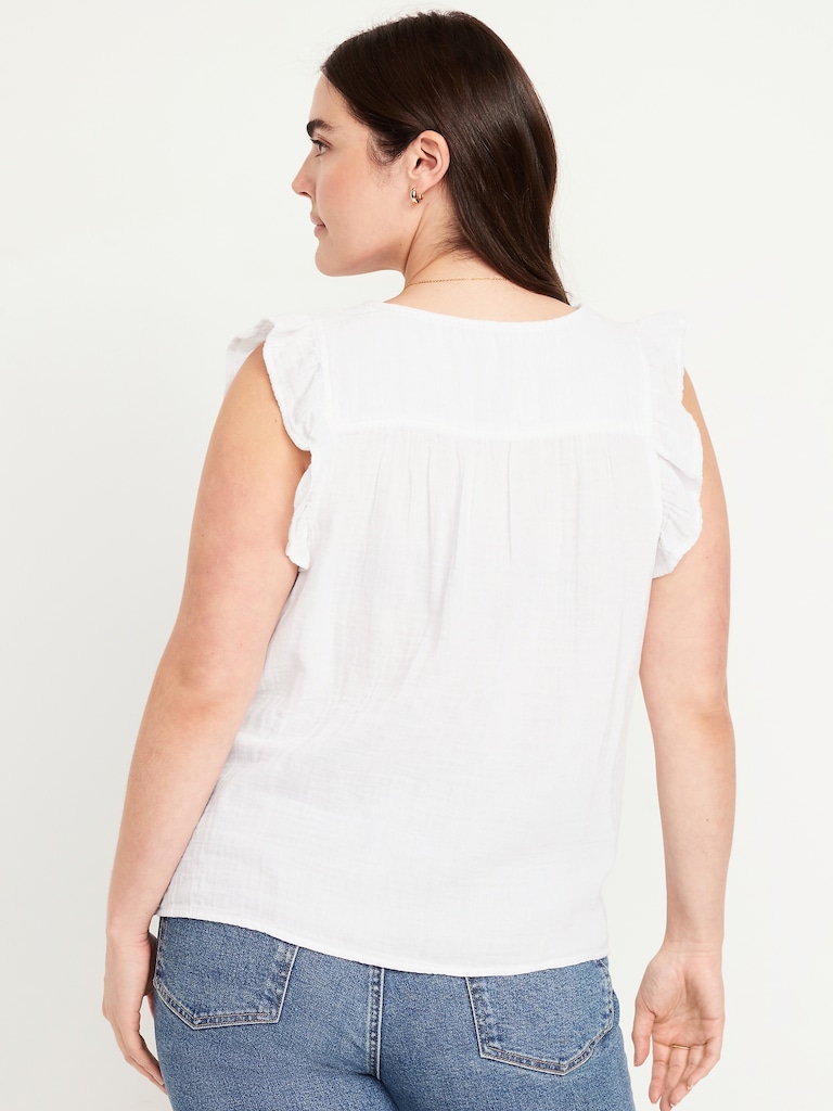 Sleeveless Crinkle Gauze Top