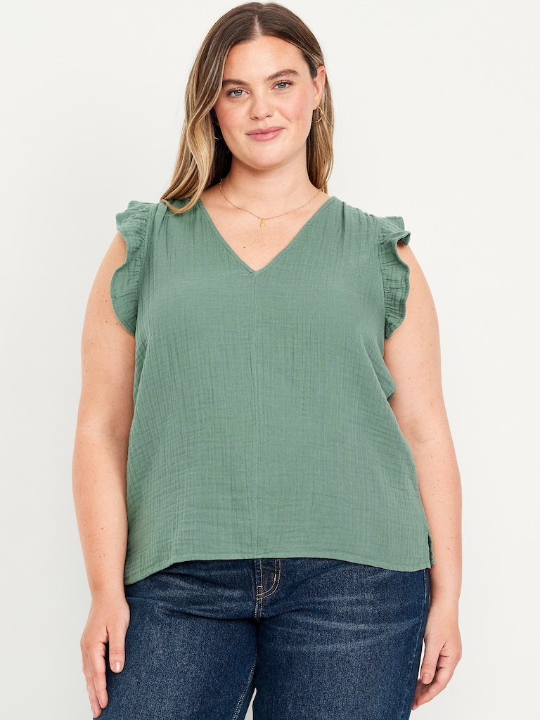 Sleeveless Crinkle Gauze Top