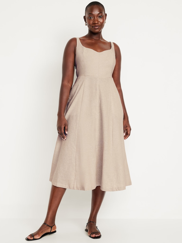 Fit & Flare Sleeveless Linen-Blend Midi Dress