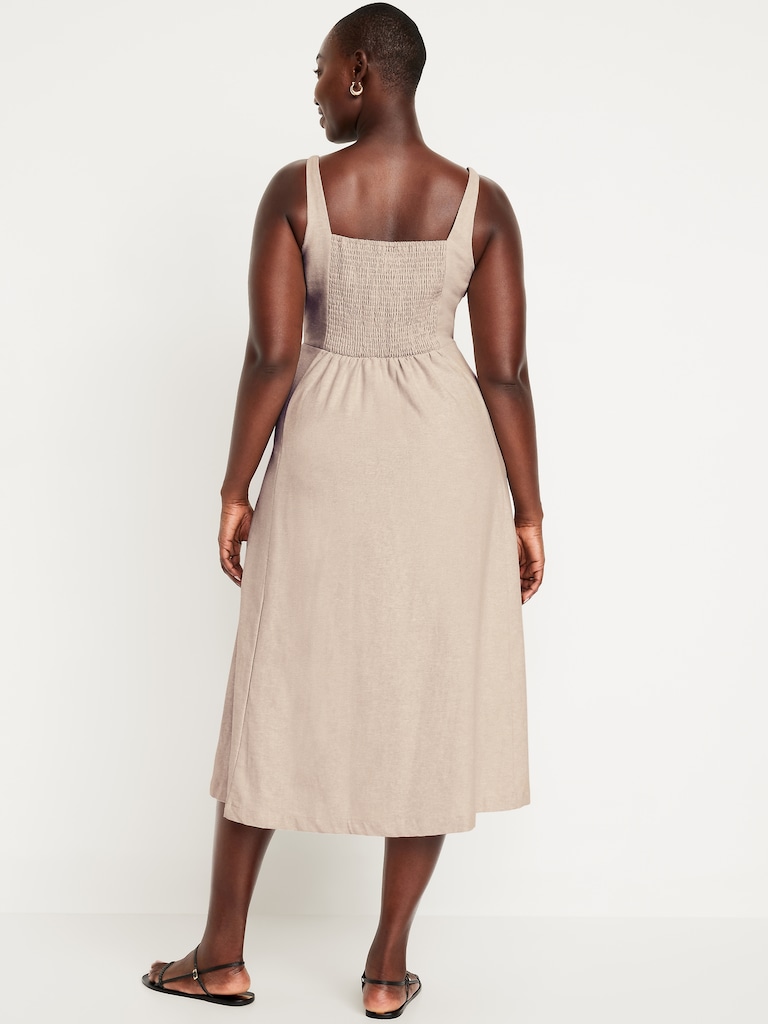 Fit & Flare Sleeveless Linen-Blend Midi Dress