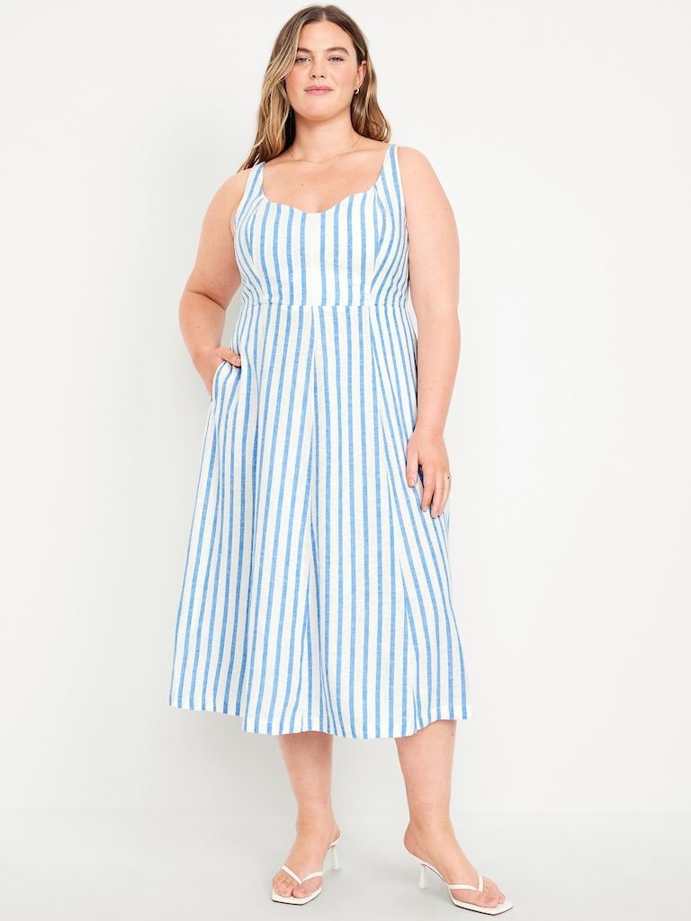 Fit & Flare Sleeveless Linen-Blend Midi Dress