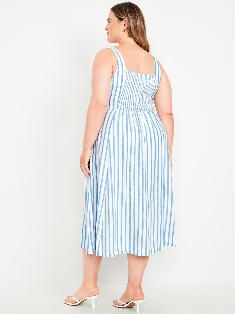 Fit & Flare Sleeveless Linen-Blend Midi Dress