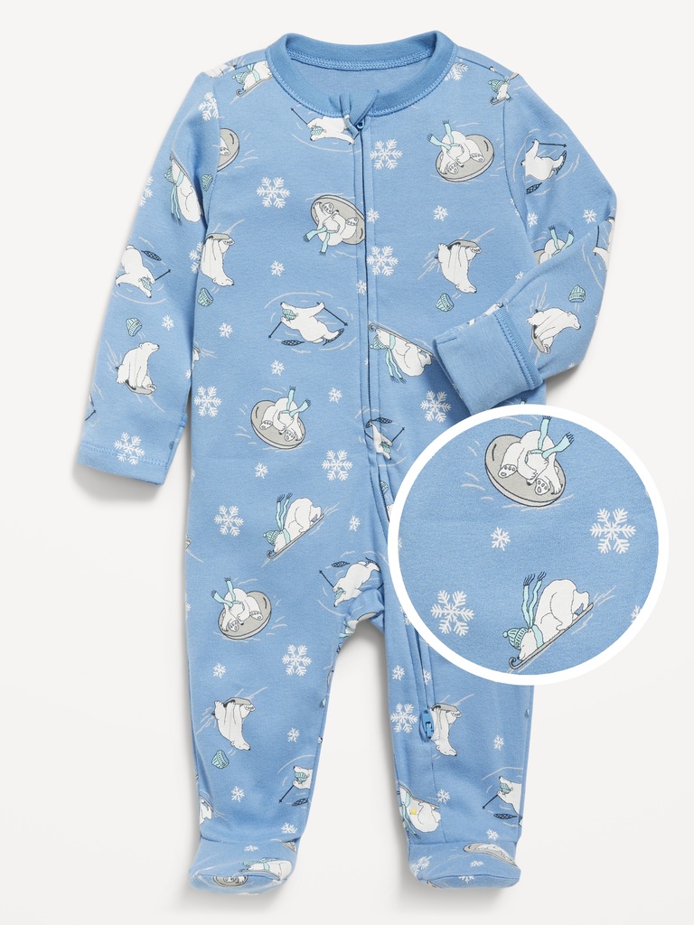 2-Way-Zip Printed Sleep & Play Footed One-Piece for Baby