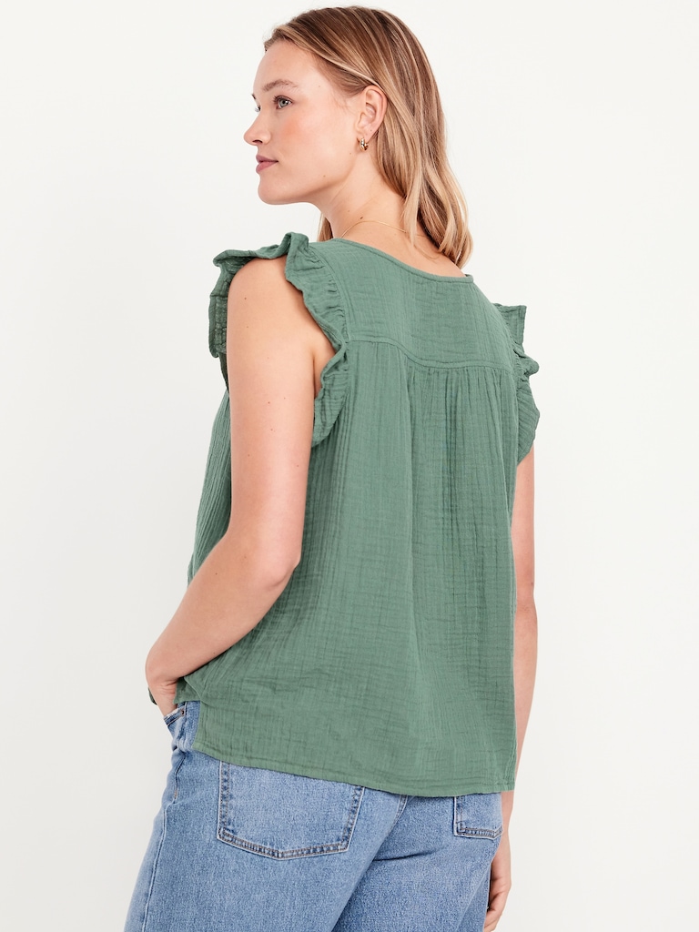 Sleeveless Crinkle Gauze Top