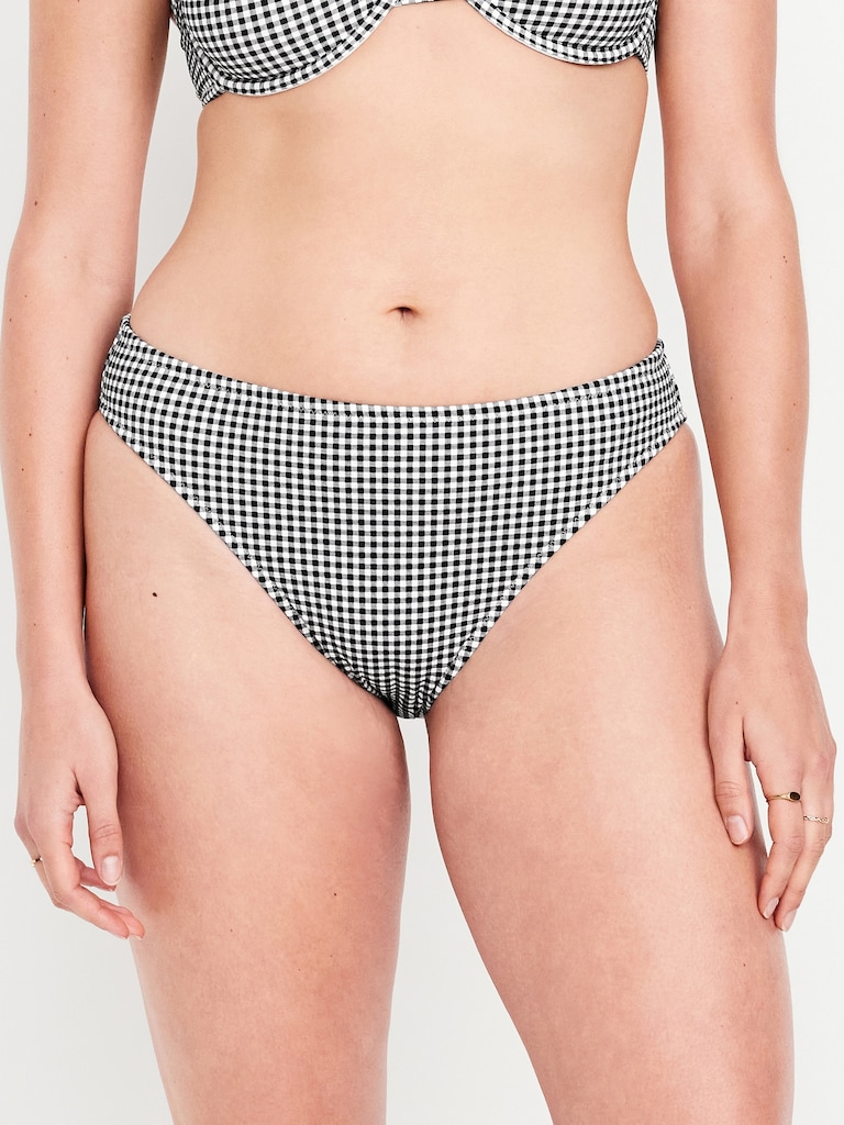Mid-Rise Textured Bikini Swim Bottoms
