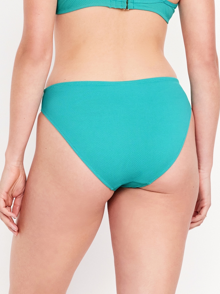 Mid-Rise Textured Bikini Swim Bottoms