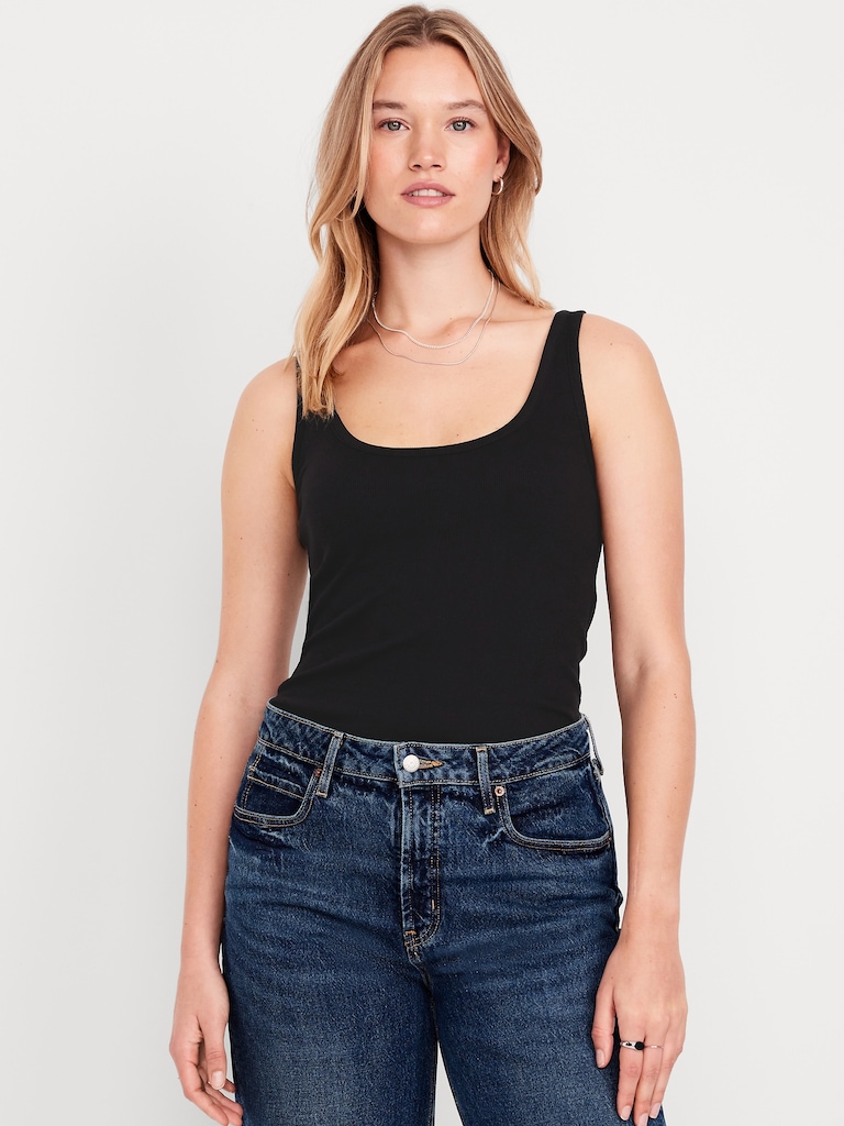 First-Layer Ribbed Scoop-Neck Tank Top
