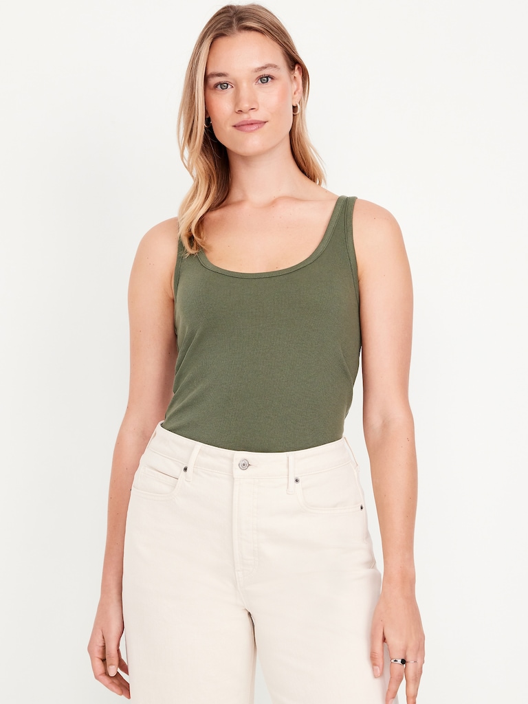 First-Layer Ribbed Scoop-Neck Tank Top