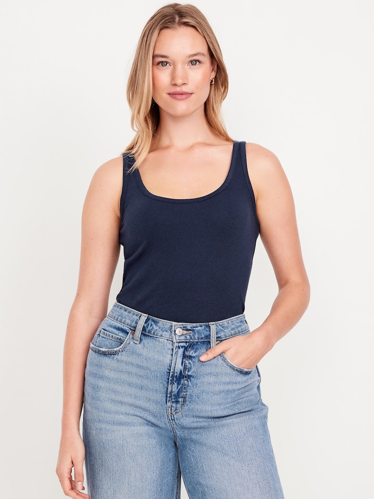 First-Layer Ribbed Scoop-Neck Tank Top