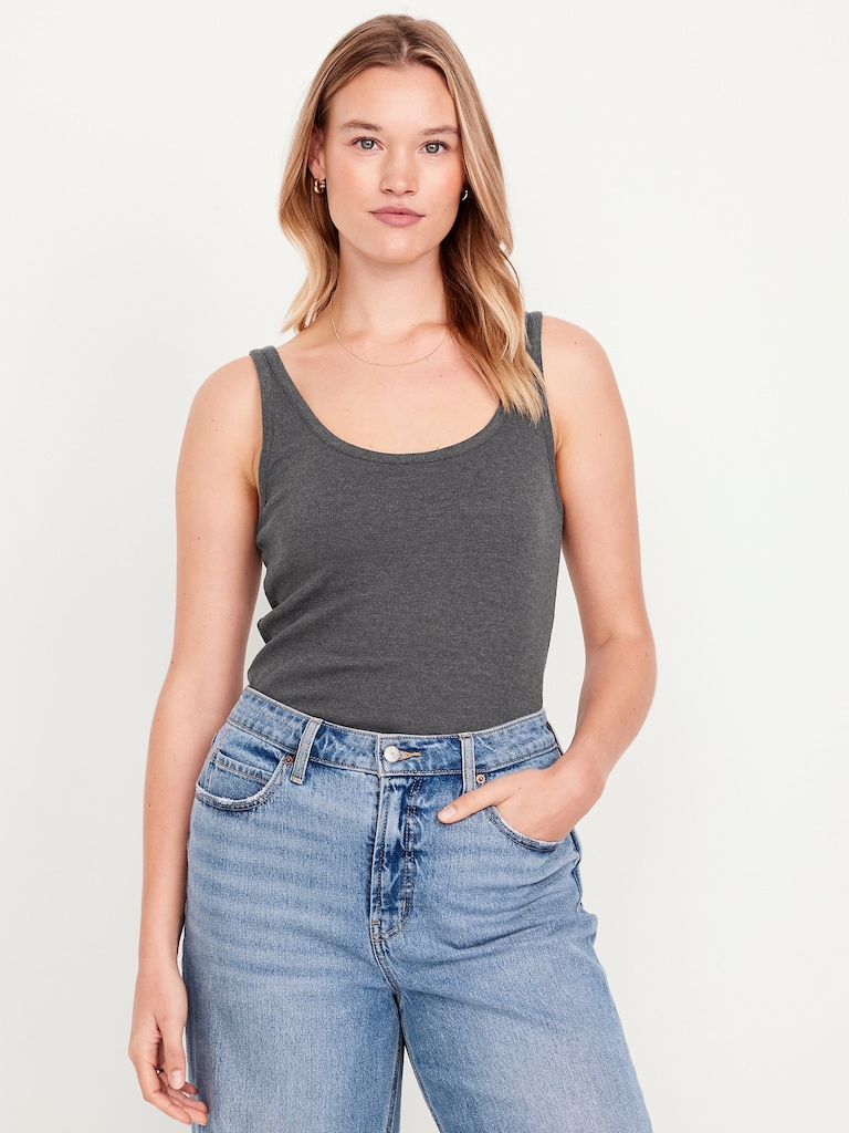 First-Layer Ribbed Scoop-Neck Tank Top