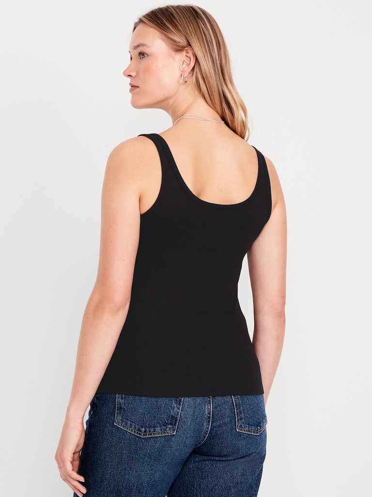 First-Layer Ribbed Scoop-Neck Tank Top