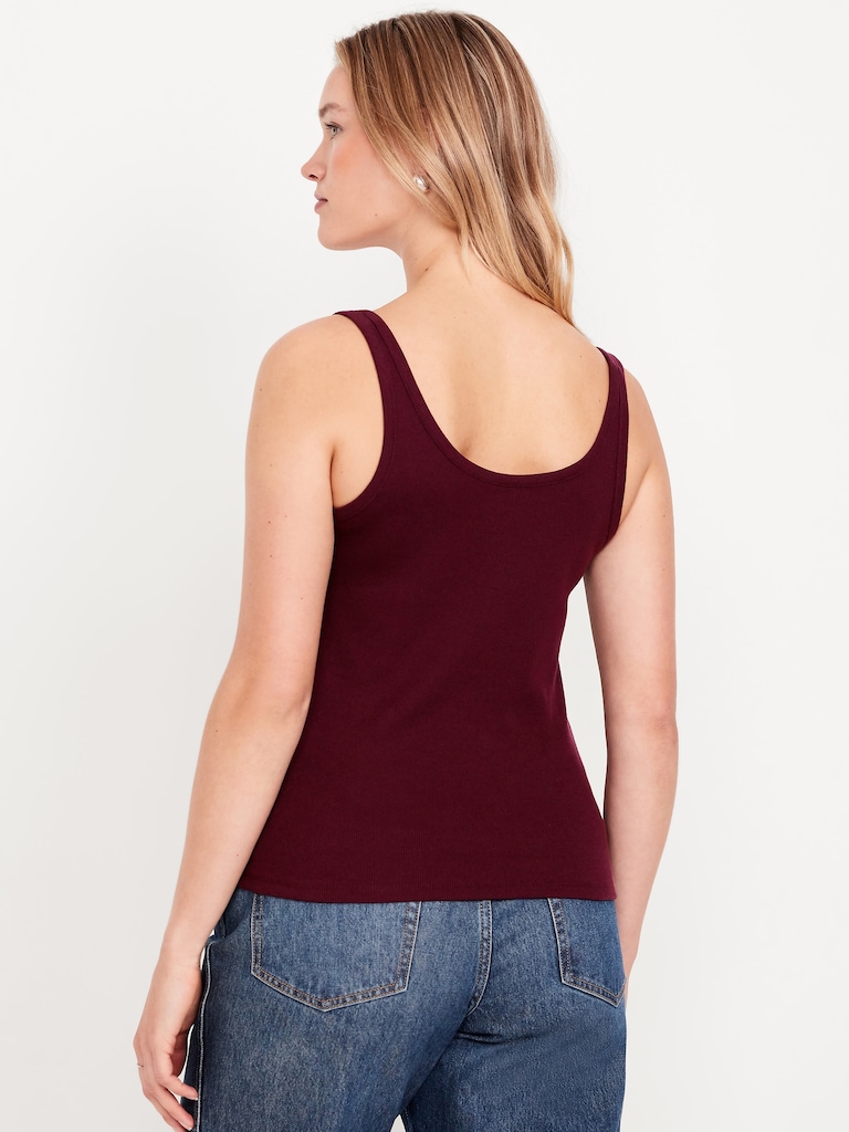 First-Layer Ribbed Scoop-Neck Tank Top