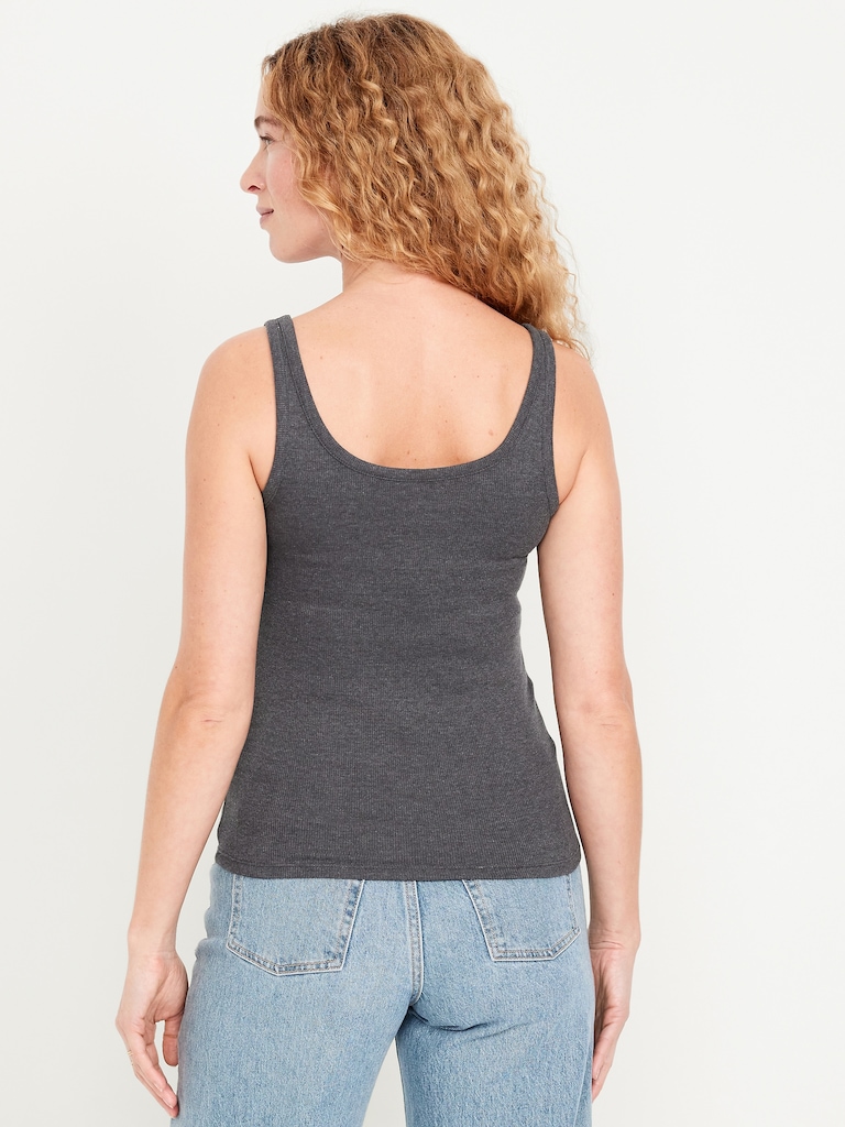 First-Layer Ribbed Scoop-Neck Tank Top