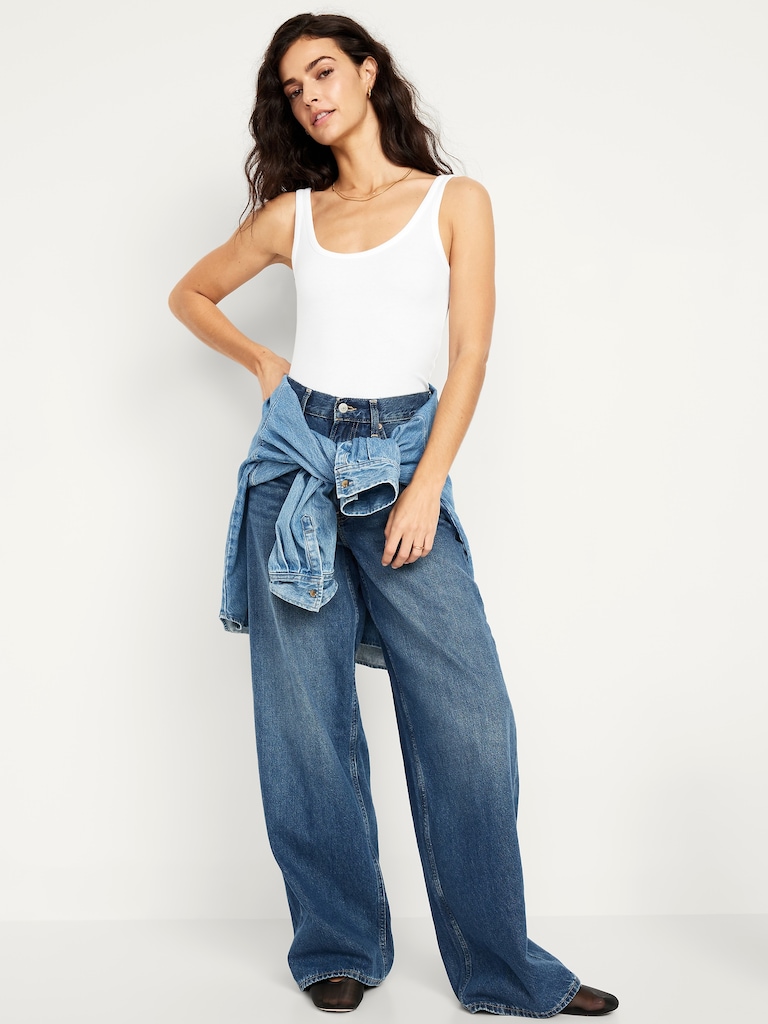 First-Layer Ribbed Scoop-Neck Tank Top