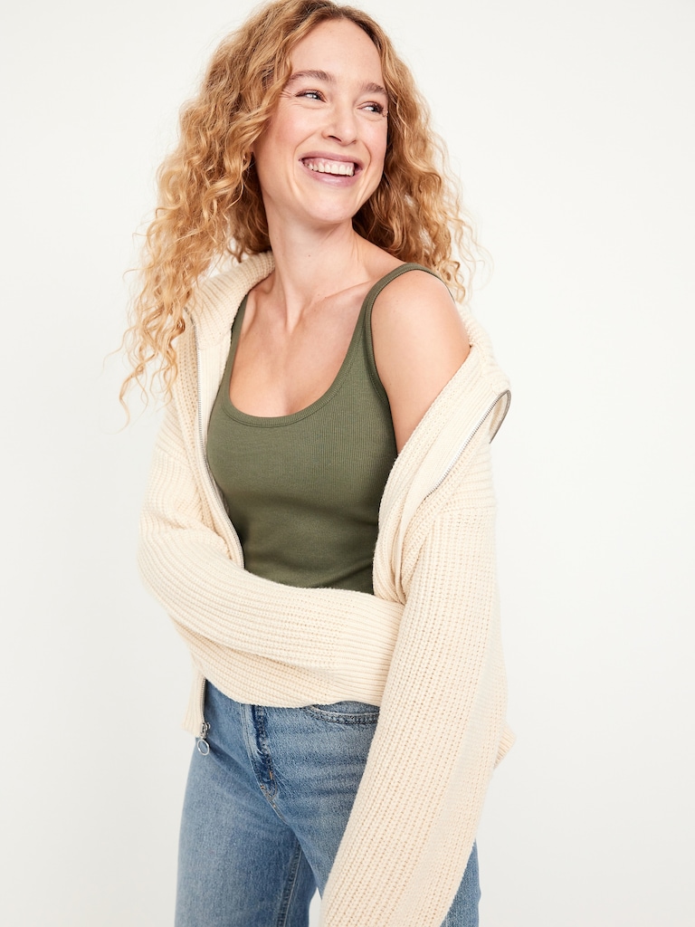 First-Layer Ribbed Scoop-Neck Tank Top
