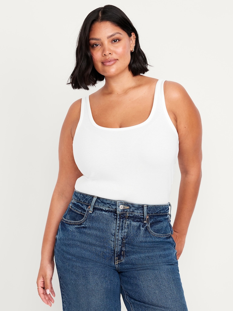 First-Layer Ribbed Scoop-Neck Tank Top