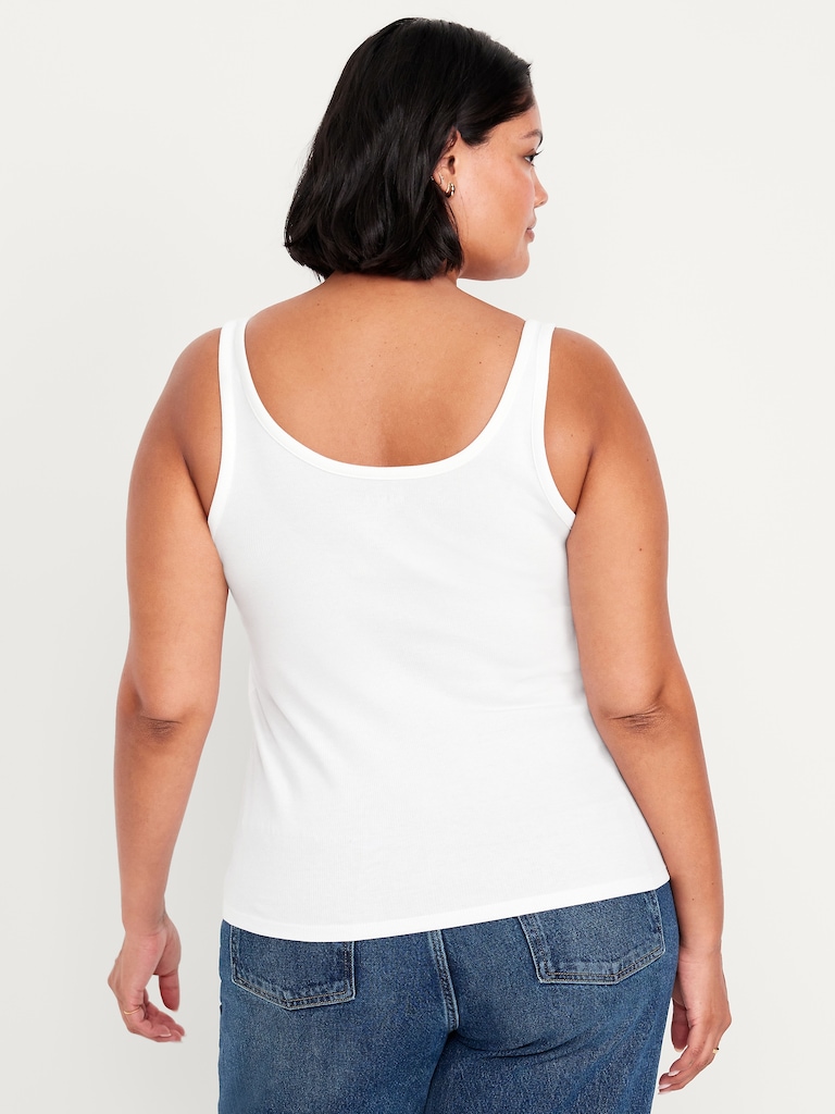 First-Layer Ribbed Scoop-Neck Tank Top