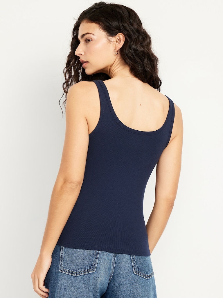 First-Layer Ribbed Scoop-Neck Tank Top