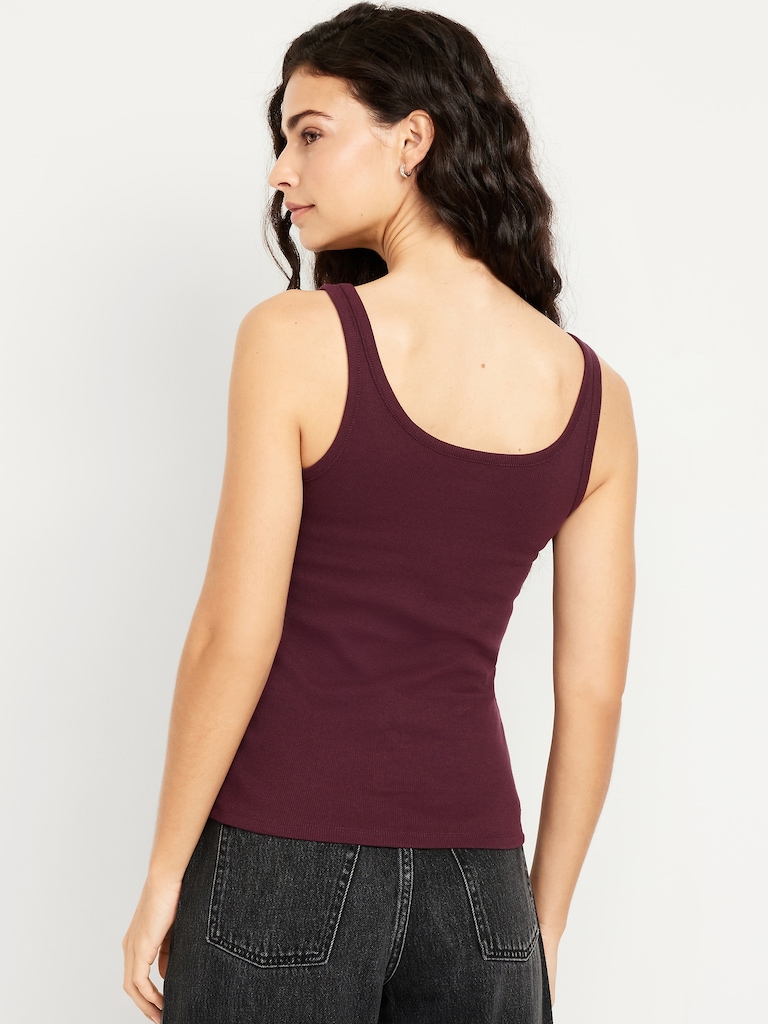 First-Layer Ribbed Scoop-Neck Tank Top