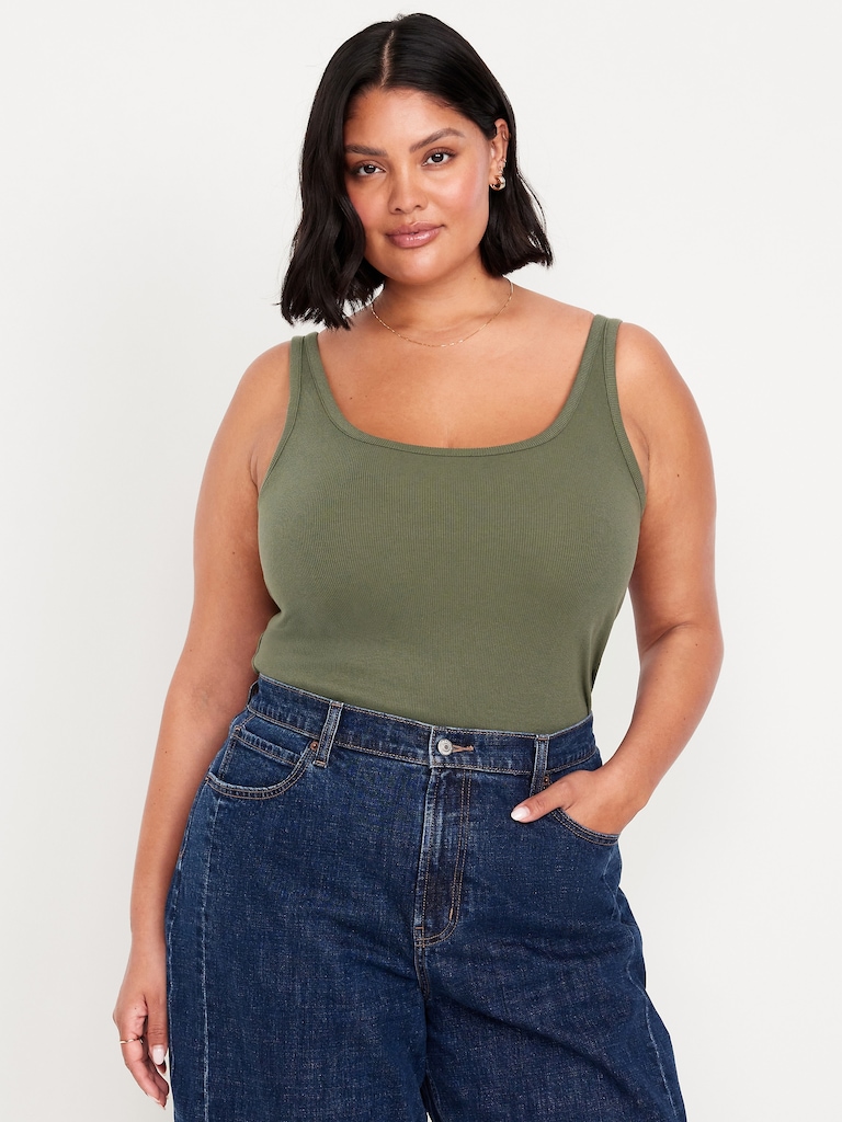 First-Layer Ribbed Scoop-Neck Tank Top