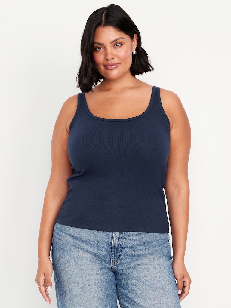 First-Layer Ribbed Scoop-Neck Tank Top