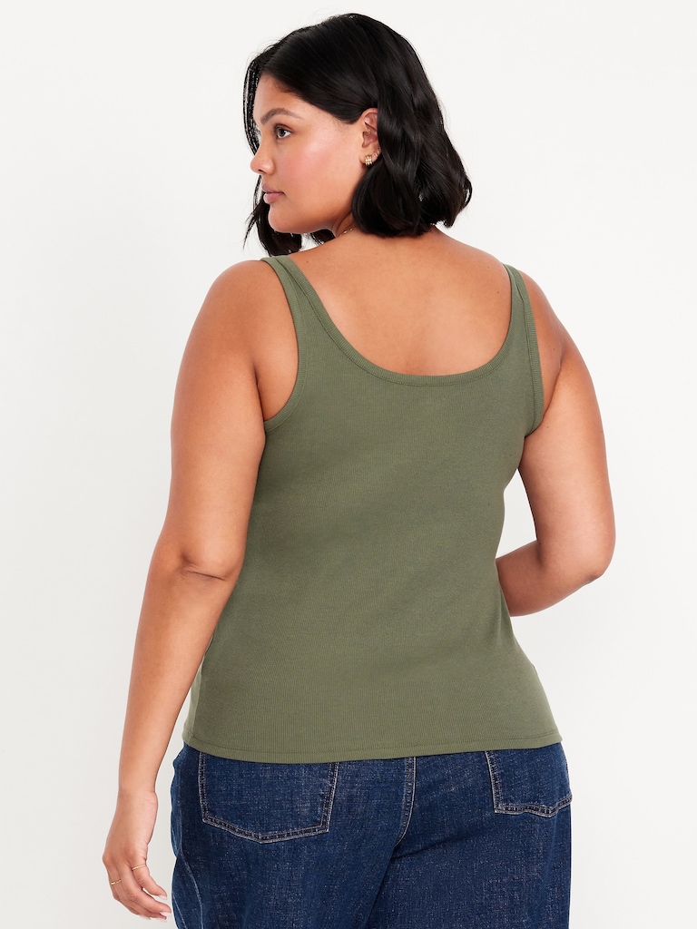 First-Layer Ribbed Scoop-Neck Tank Top