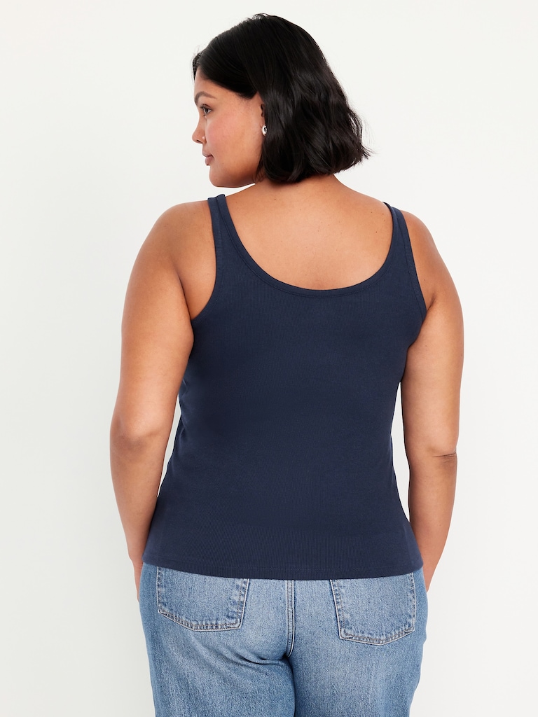 First-Layer Ribbed Scoop-Neck Tank Top
