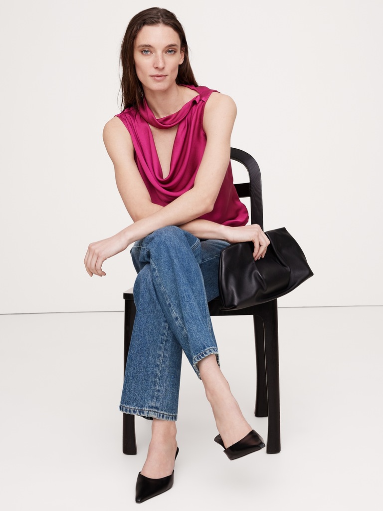 Hammered Satin Cowl-Neck Tank