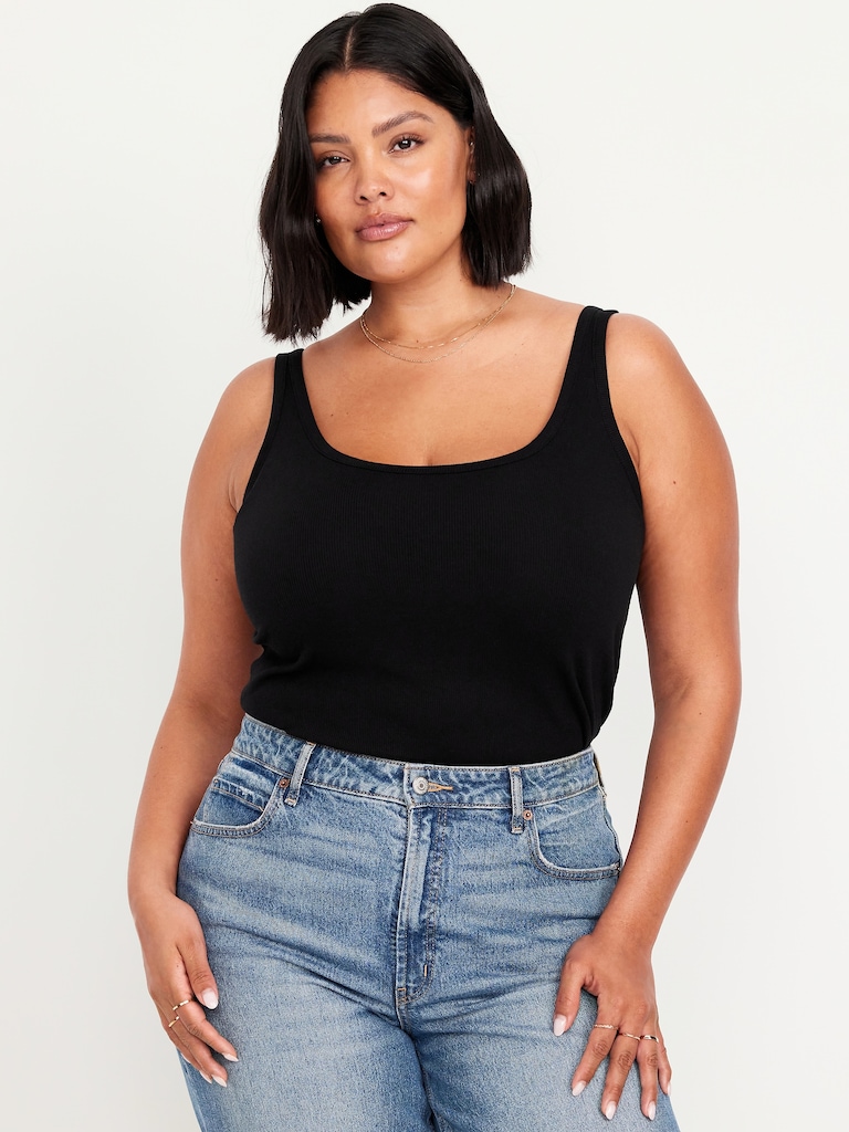 First-Layer Ribbed Scoop-Neck Tank Top