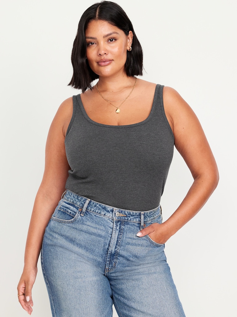 First-Layer Ribbed Scoop-Neck Tank Top
