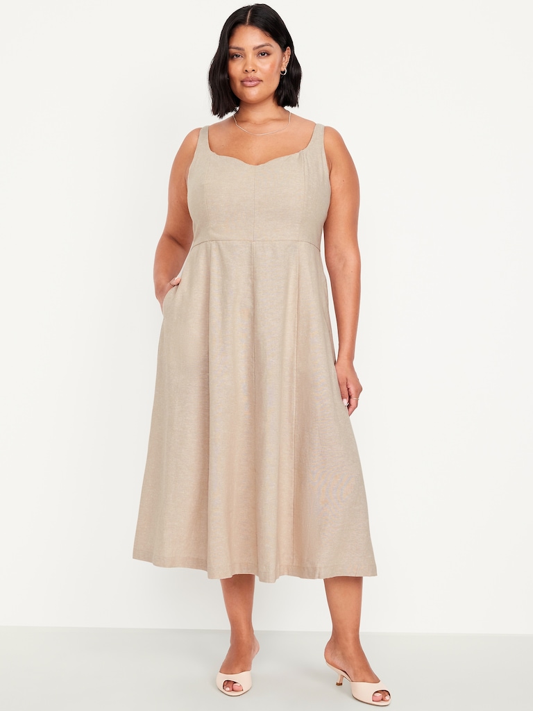Fit & Flare Sleeveless Linen-Blend Midi Dress