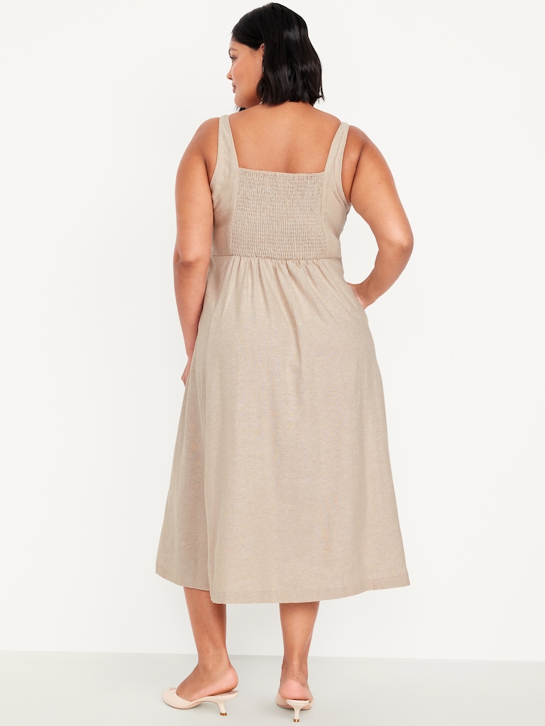 Fit & Flare Sleeveless Linen-Blend Midi Dress