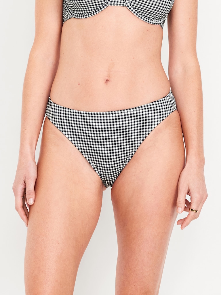 Mid-Rise Textured Bikini Swim Bottoms