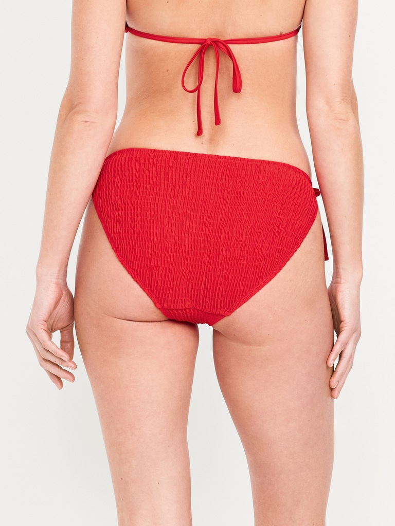 Mid-Rise Textured String Bikini Swim Bottoms