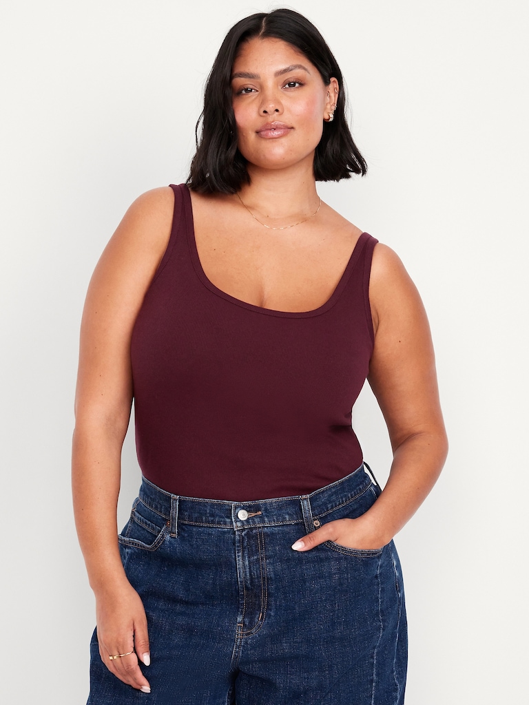 First-Layer Ribbed Scoop-Neck Tank Top