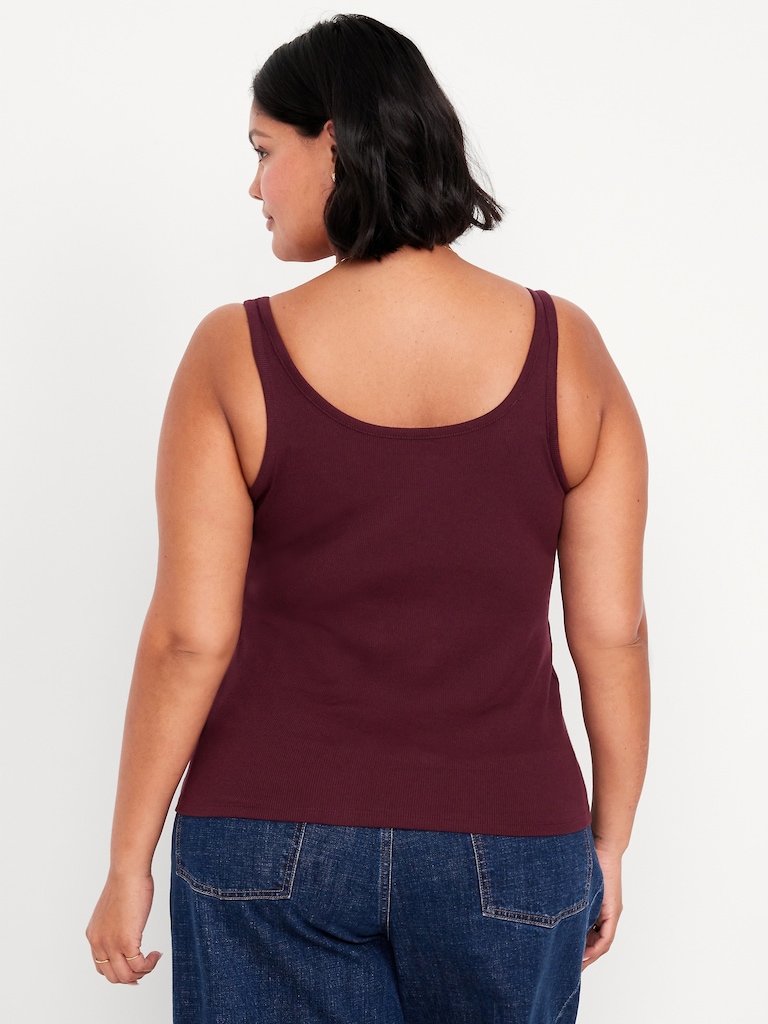 First-Layer Ribbed Scoop-Neck Tank Top